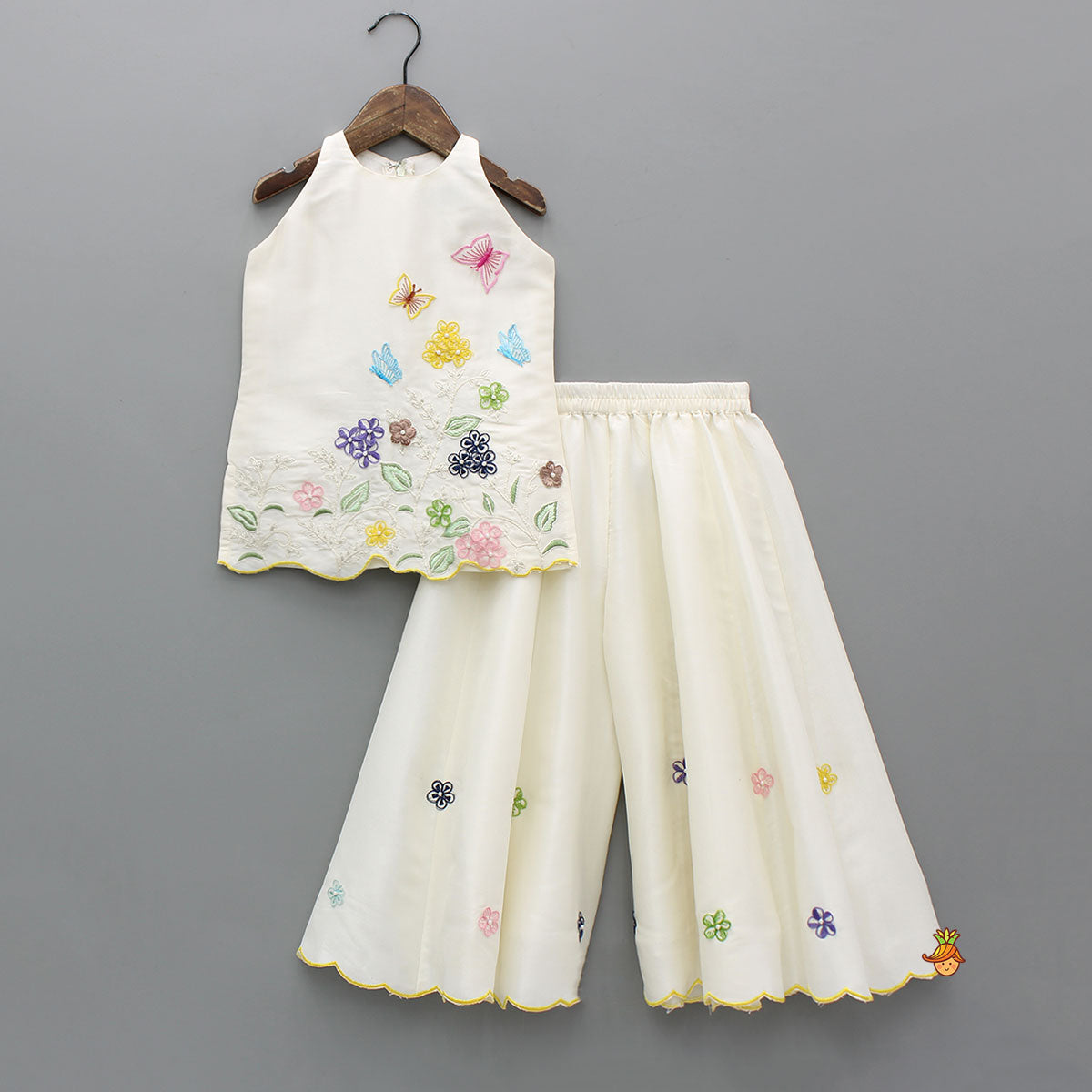 Beautiful Garden Themed Embroidered Kurti With Palazzo