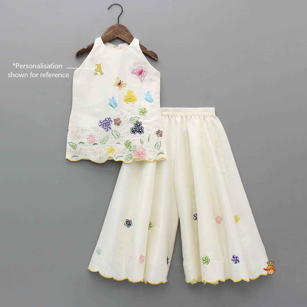 Beautiful Garden Themed Embroidered Kurti With Palazzo