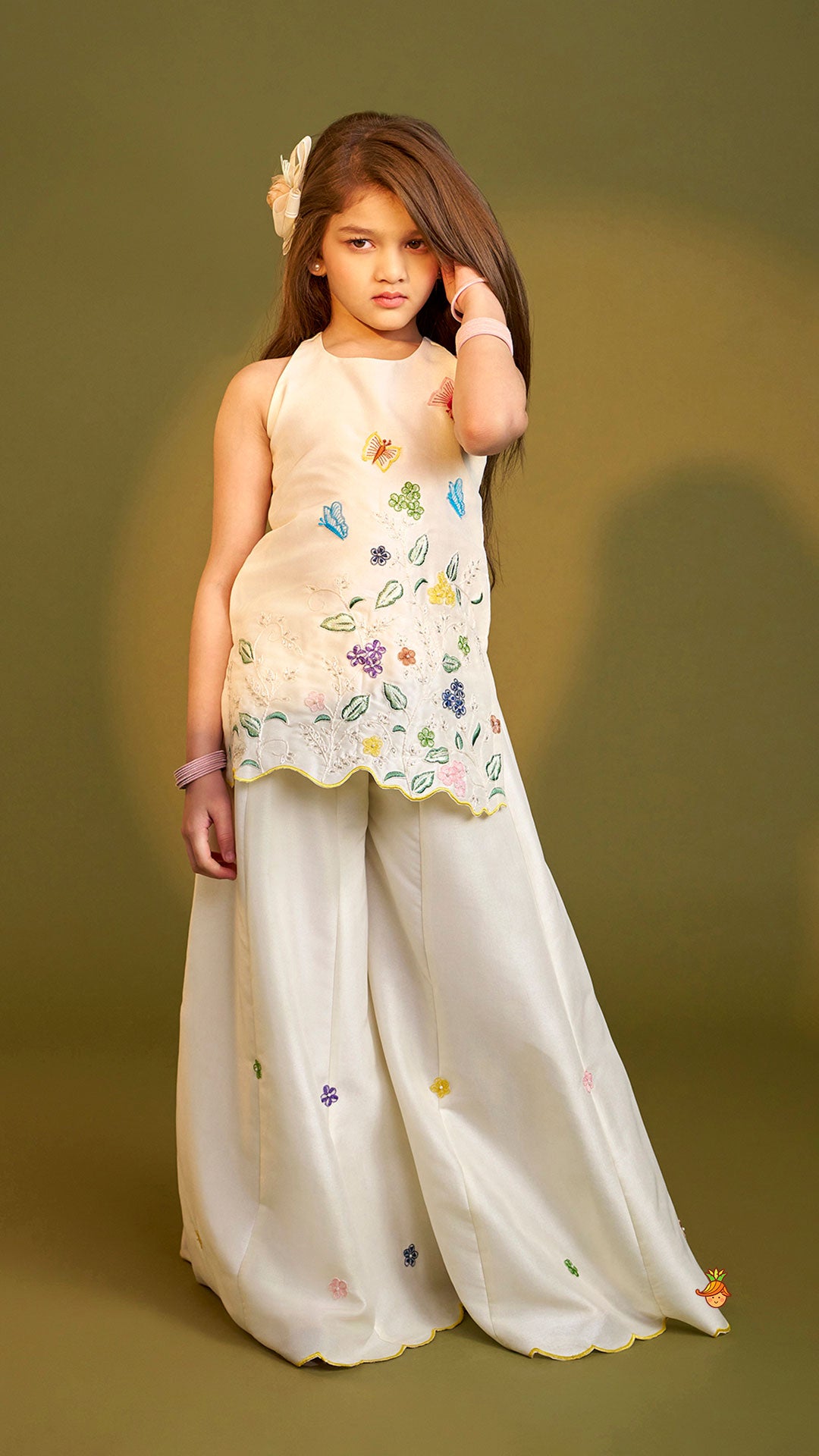 Beautiful Garden Themed Embroidered Kurti With Palazzo