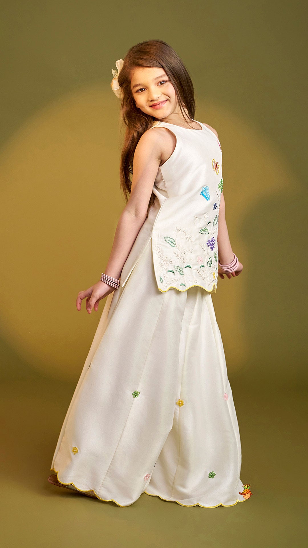 Beautiful Garden Themed Embroidered Kurti With Palazzo