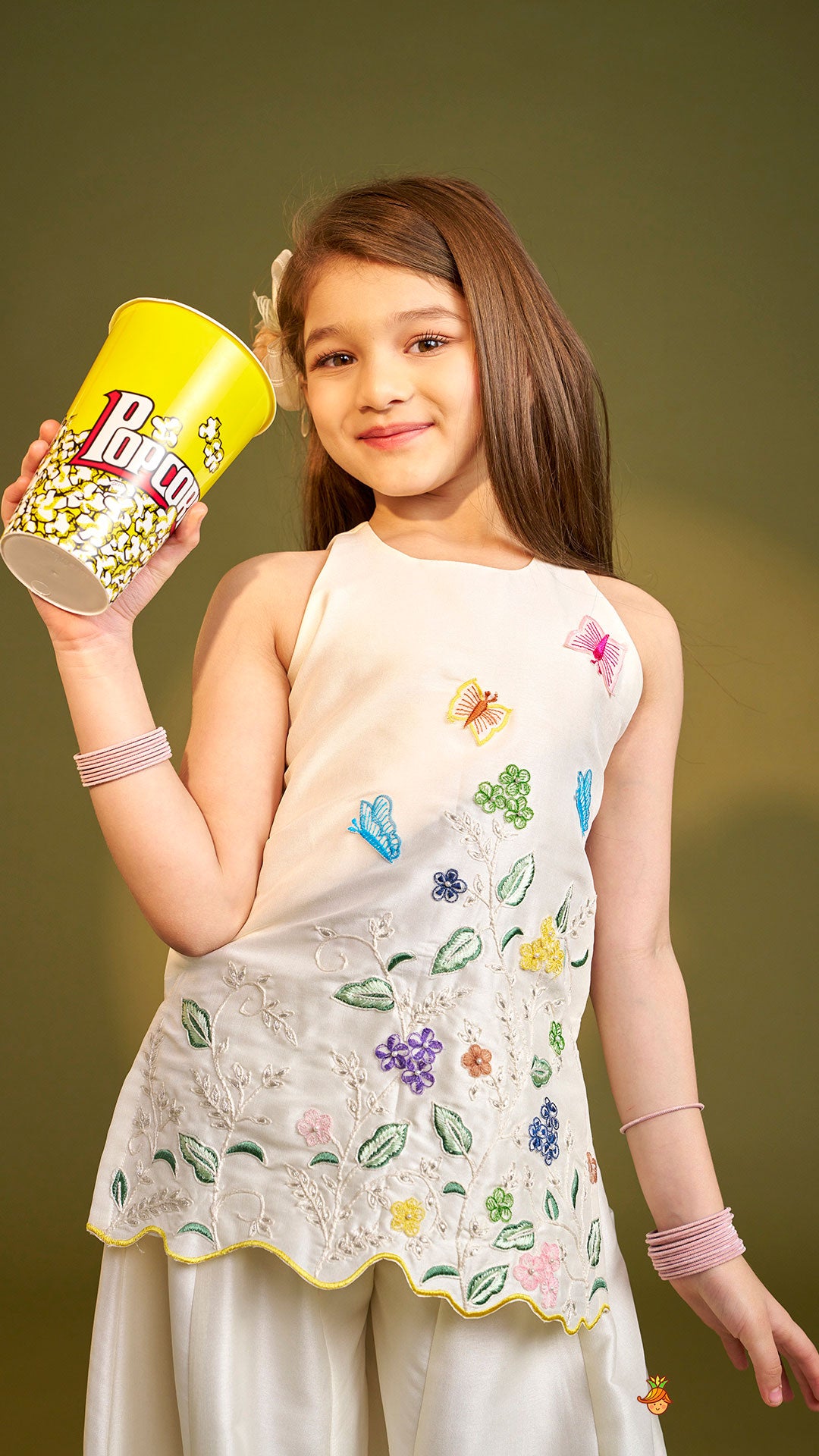 Beautiful Garden Themed Embroidered Kurti With Palazzo