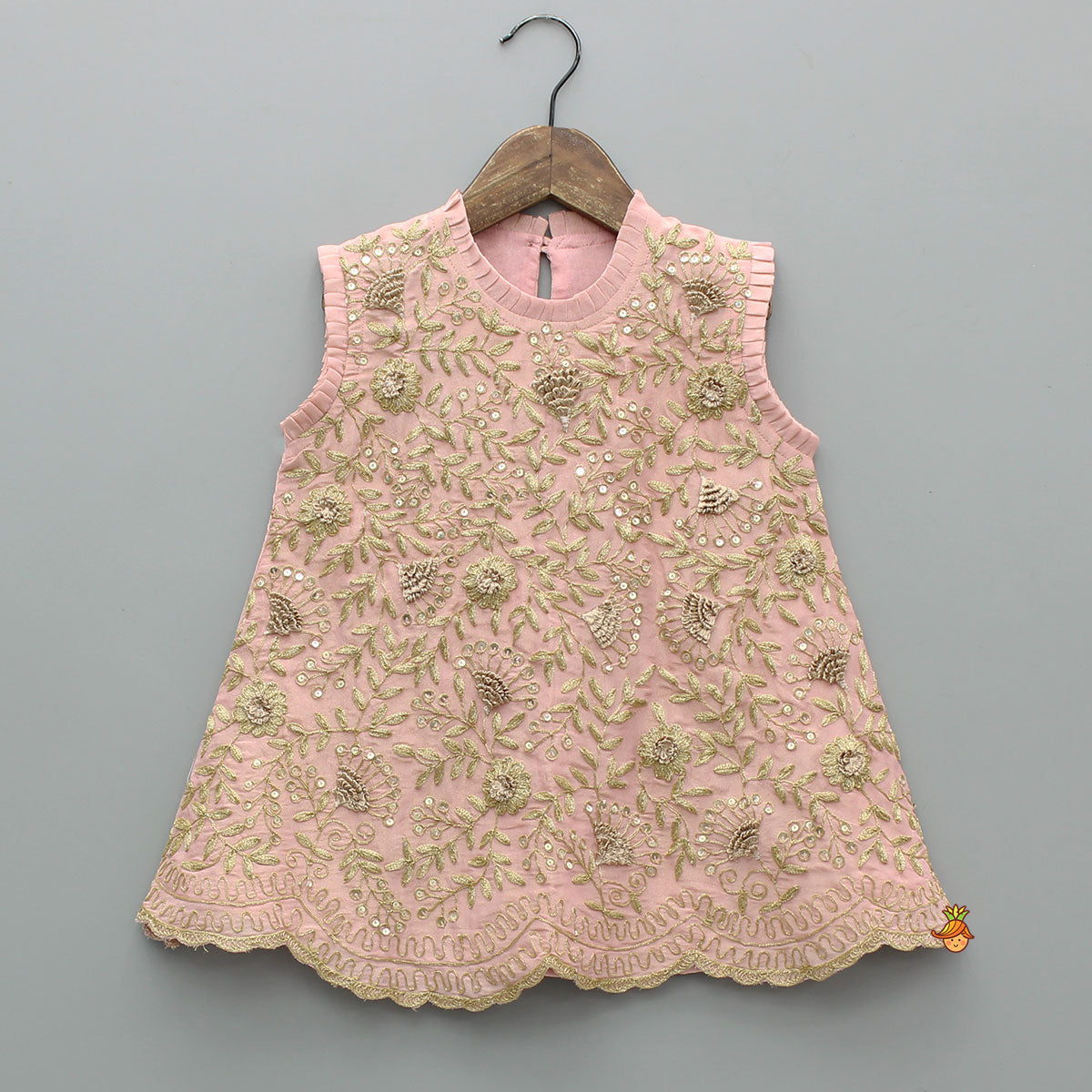 Stunning Shimmery Floral Embroidered Pleat Detailed Top With Shimmery Dhoti And Dupatta