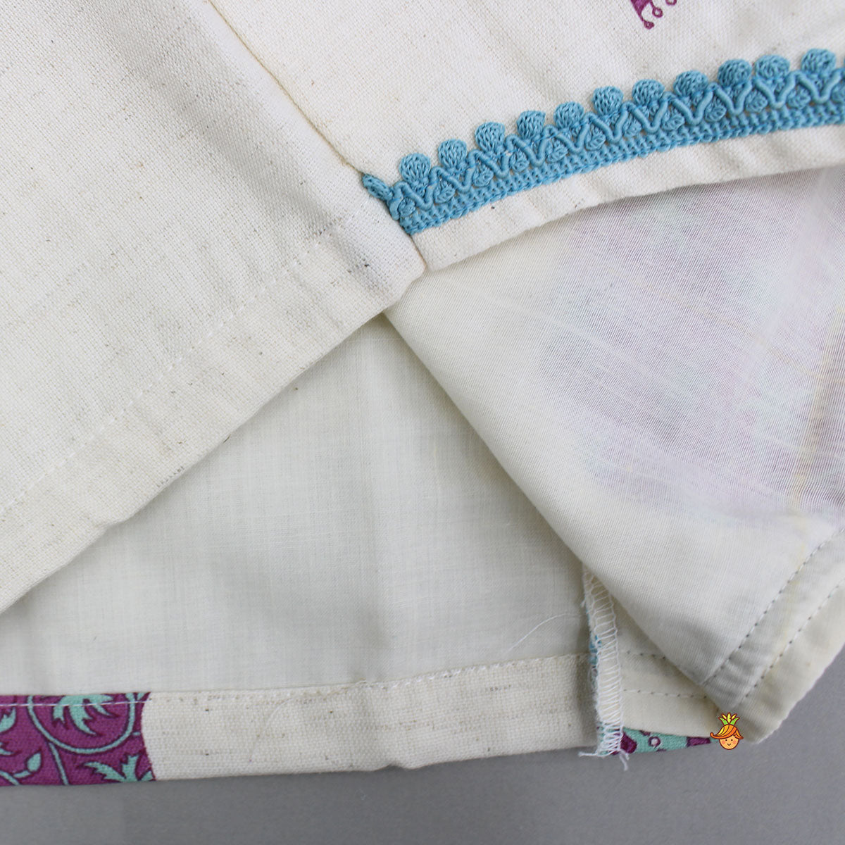 Printed Off White Waist Coat Style Top With Lehenga