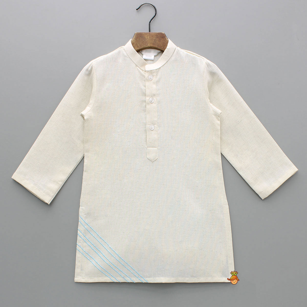 Off White Khadi Cotton Kurta With Blue Tulip Printed Jacket And Pyjama