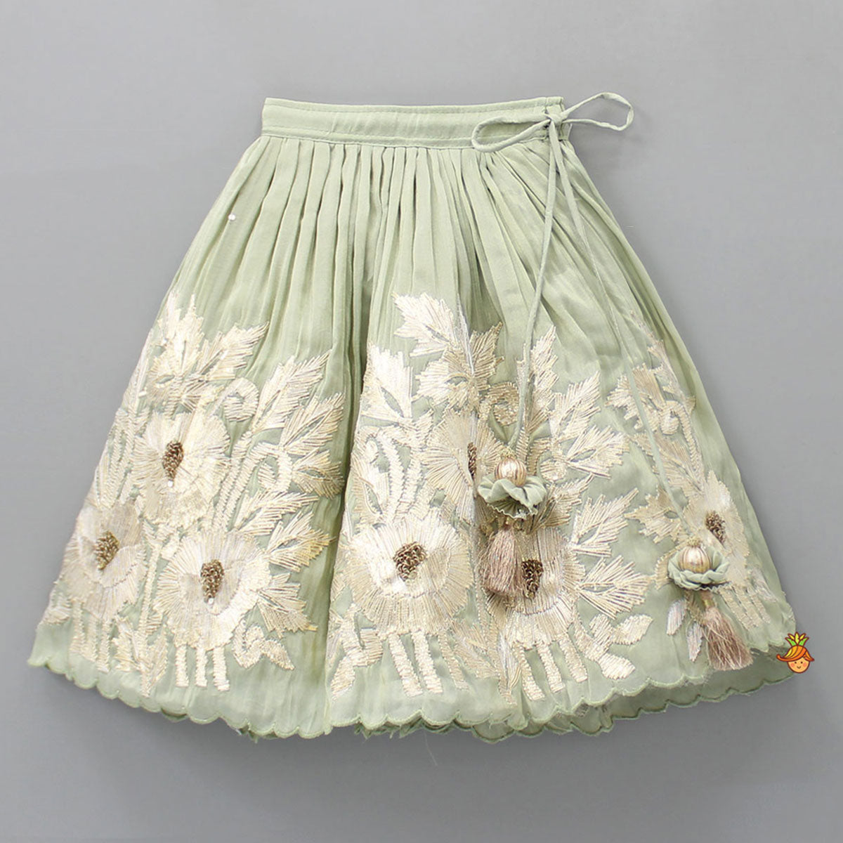 Gota Lace Detailed Green Top With Lehenga