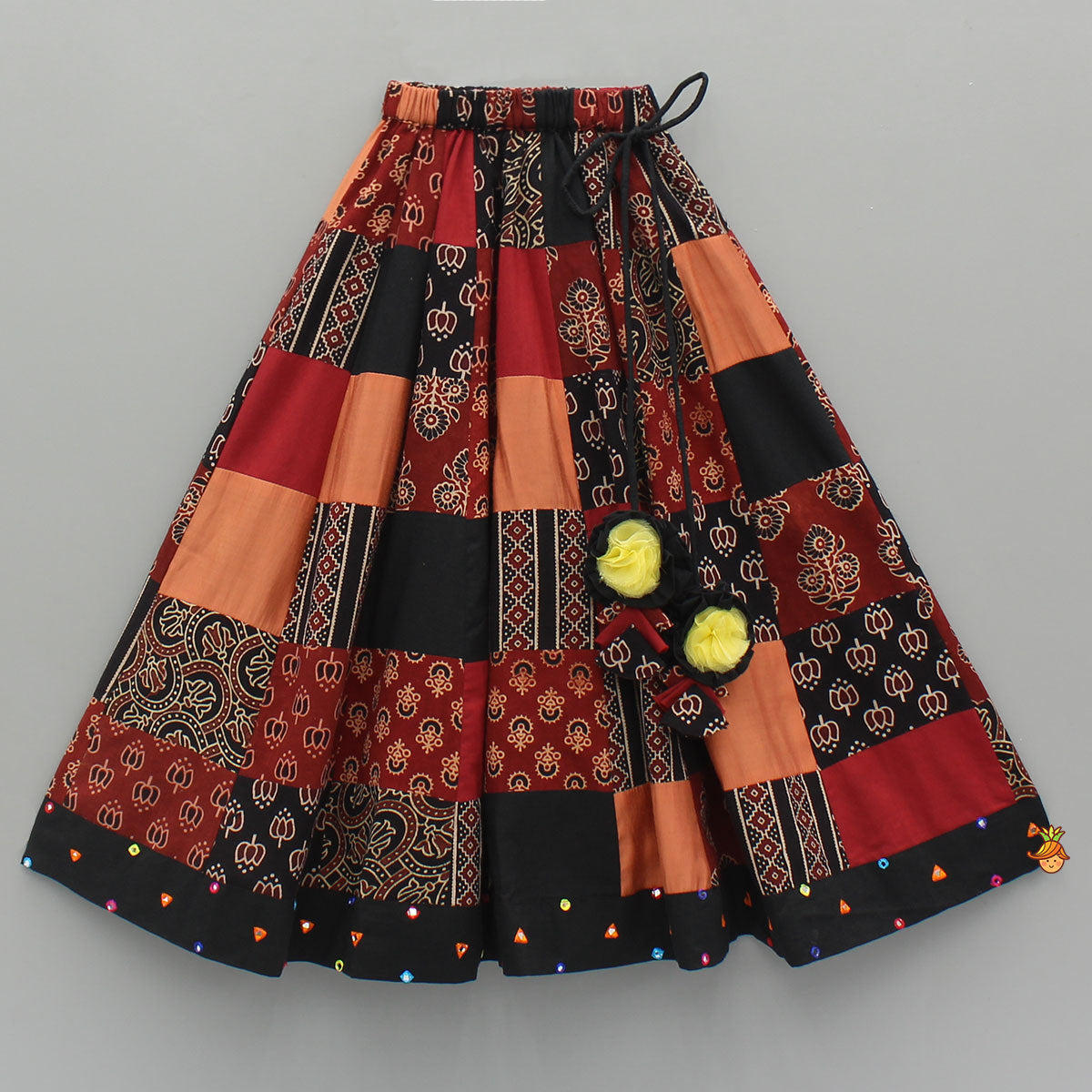 Mirror Embroidered Sleeveless Top With Printed Lehenga And Dupatta