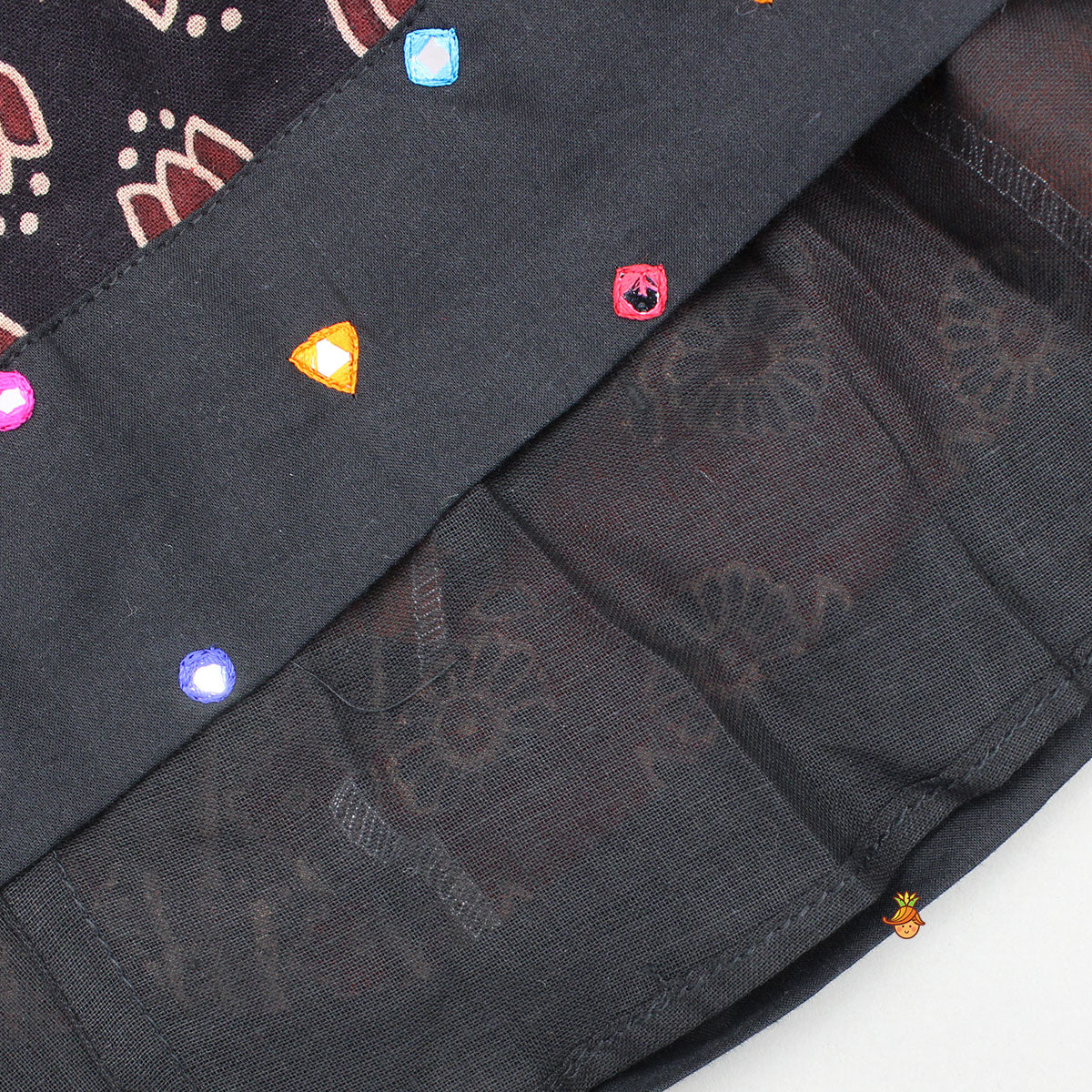 Mirror Embroidered Sleeveless Top With Printed Lehenga And Dupatta