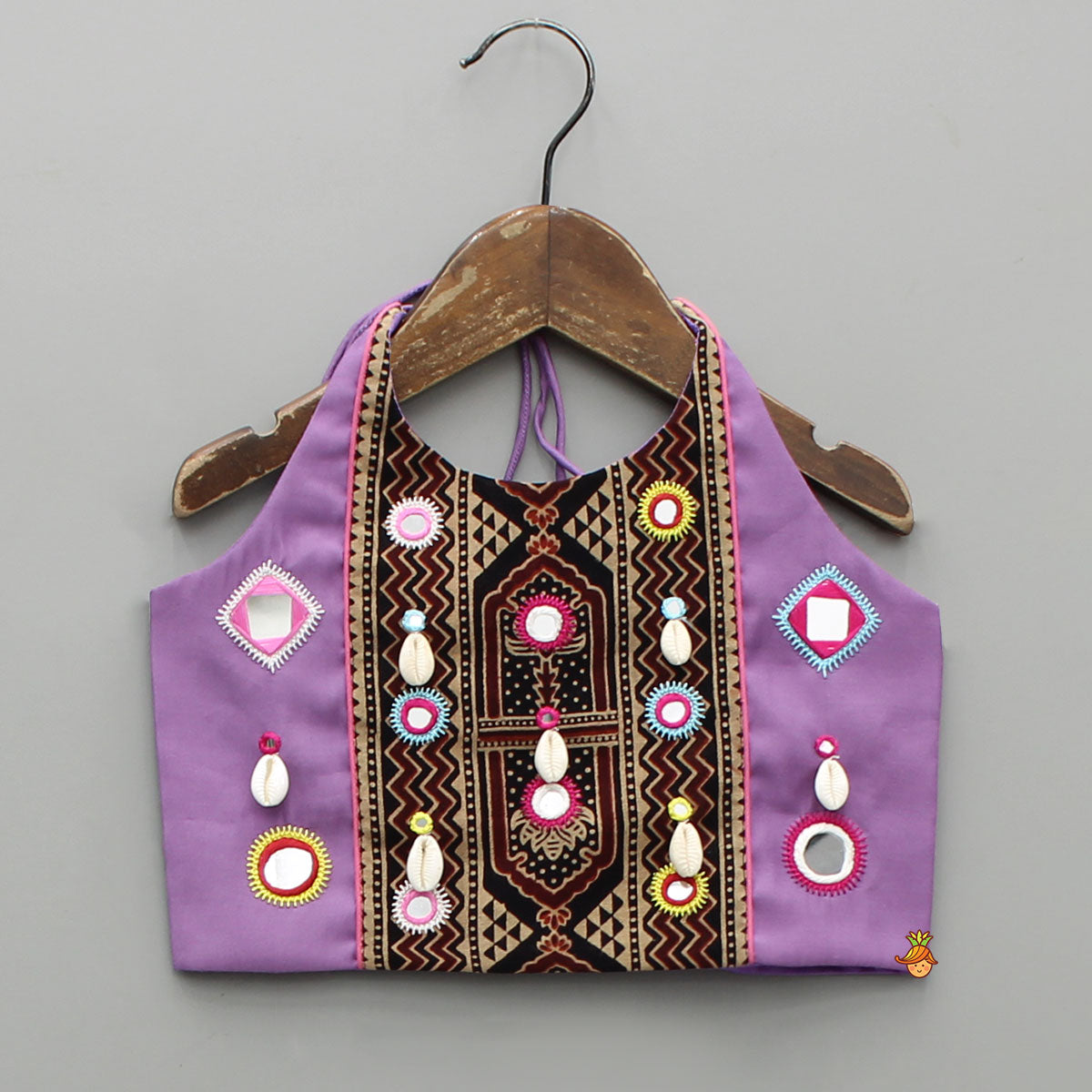 Mirror Embellished Halter Neck Purple Top With Matching Lehenga And Dupatta