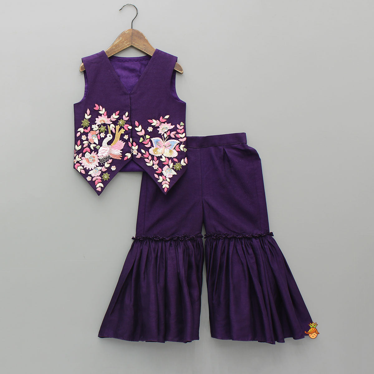 Purple Swan Embroidered Vest Top With Sharara