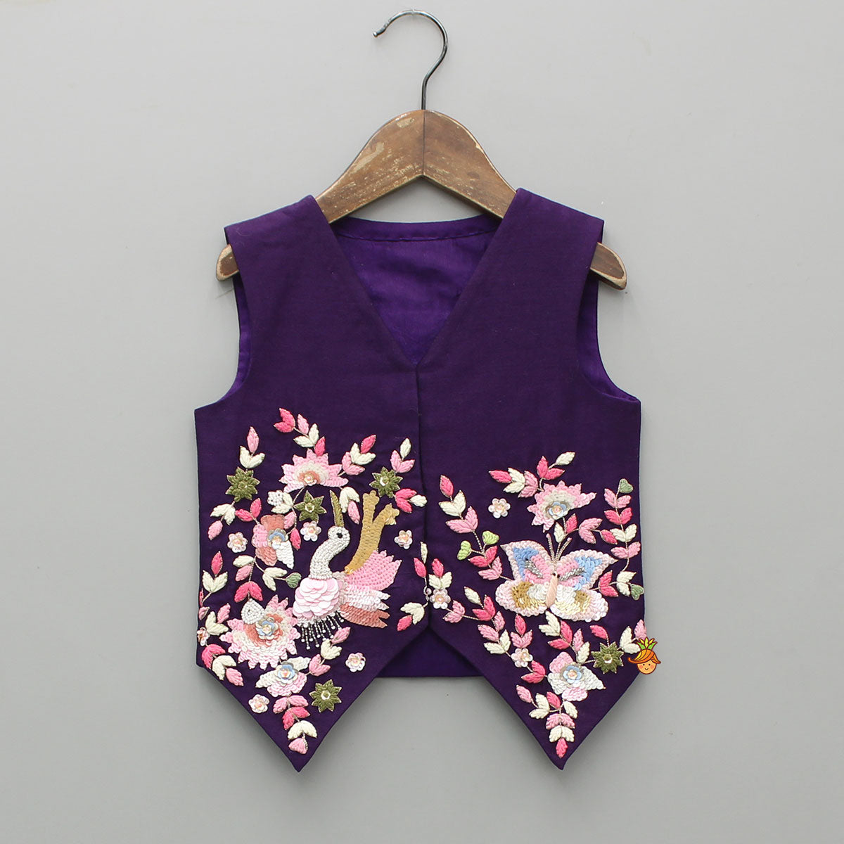 Purple Swan Embroidered Vest Top With Sharara