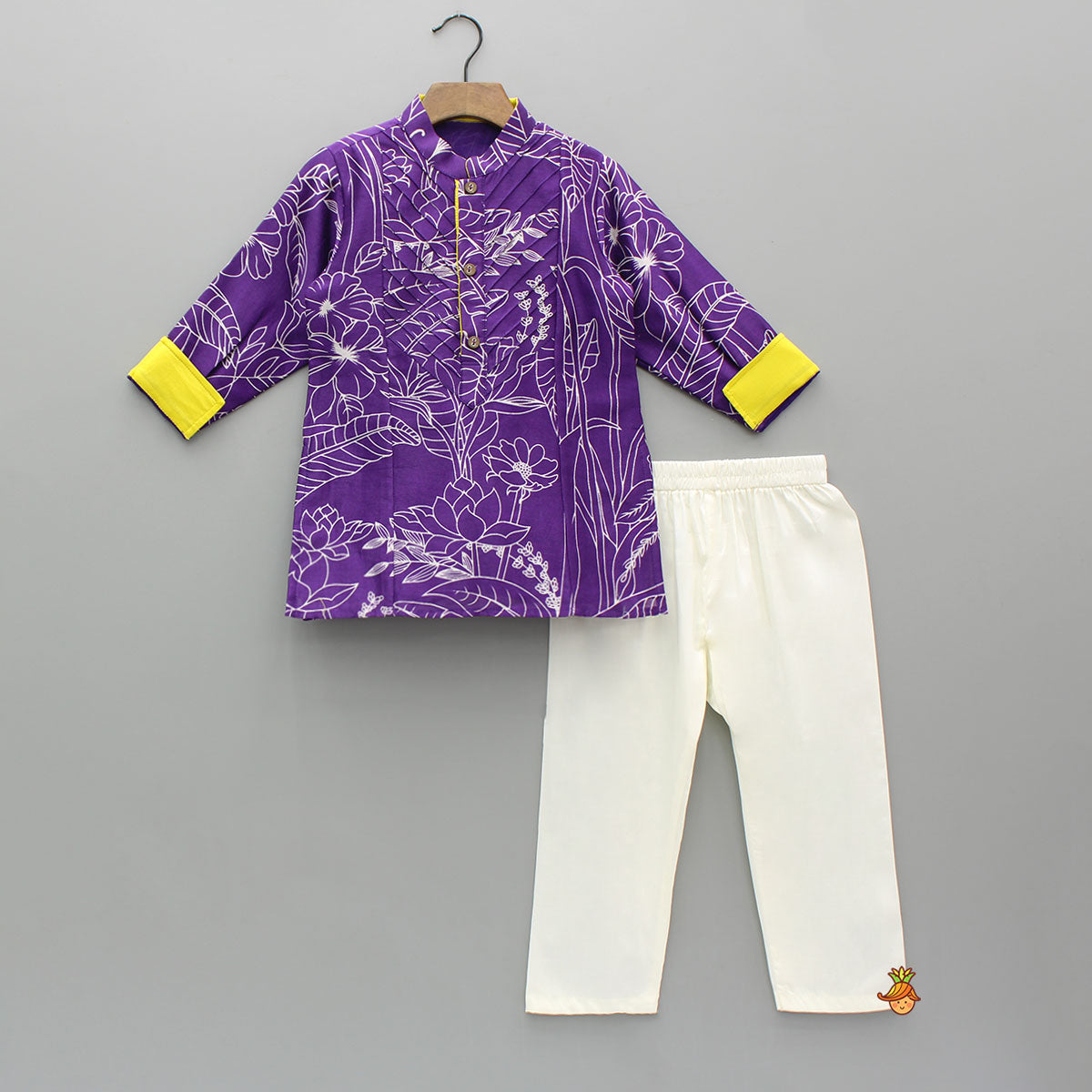 Floral Printed Purple Kurta With Pyjama