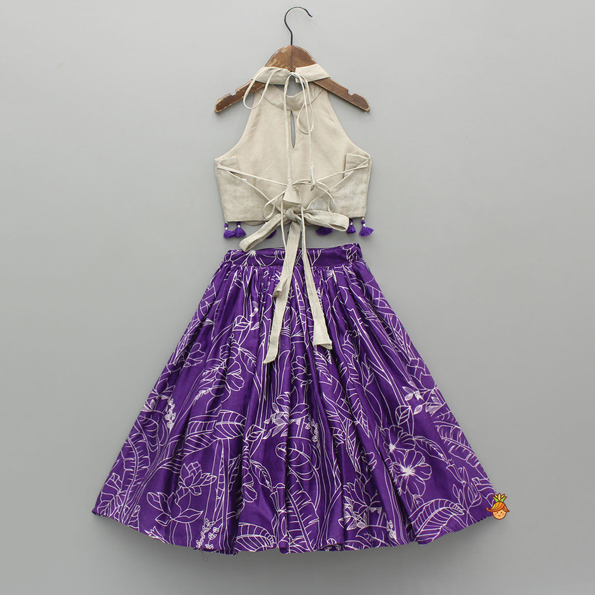 Sheen Halter Neck Top With Floral Printed Lehenga