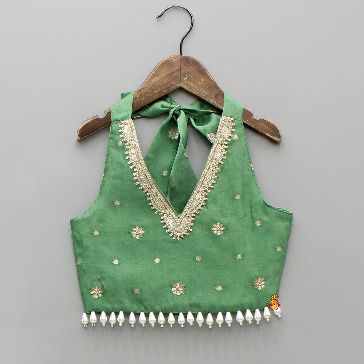 Beautiful Green Embroidered Halter Neck Top With Flared Palazzo