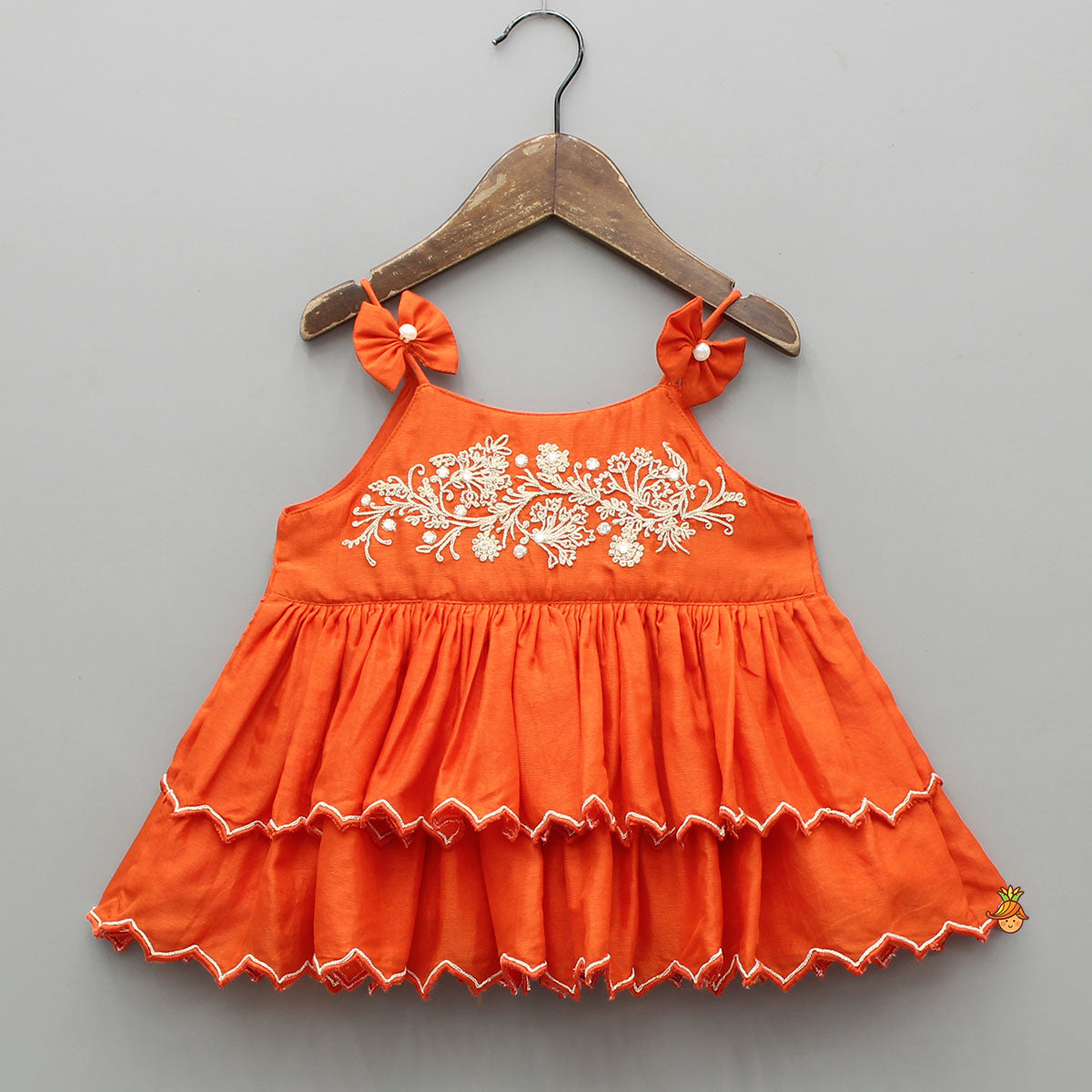 Adorable Bow Detailed Embroidered Tiered Top With Dhoti