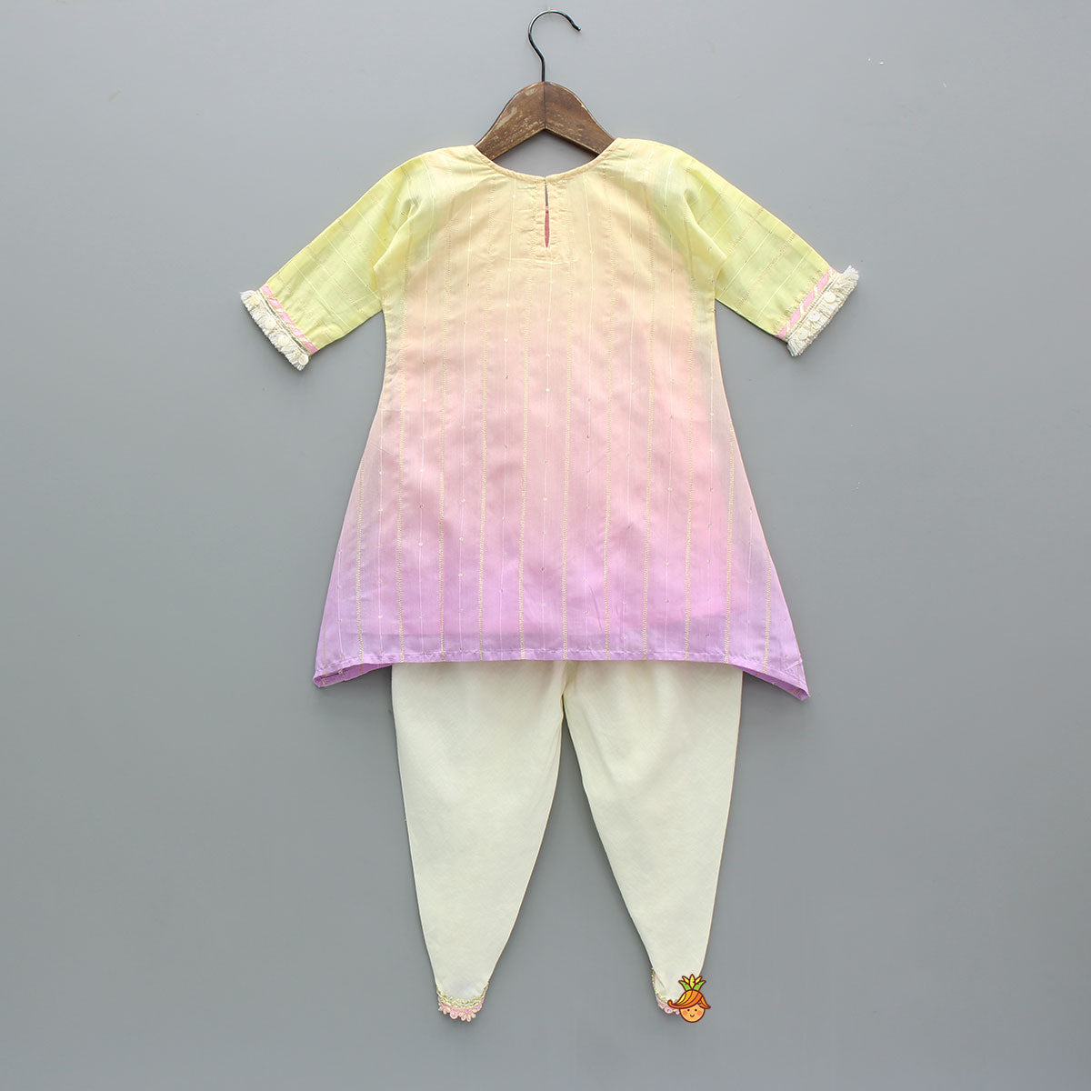 Mirror Embroidered Ombre Kurti With Dhoti