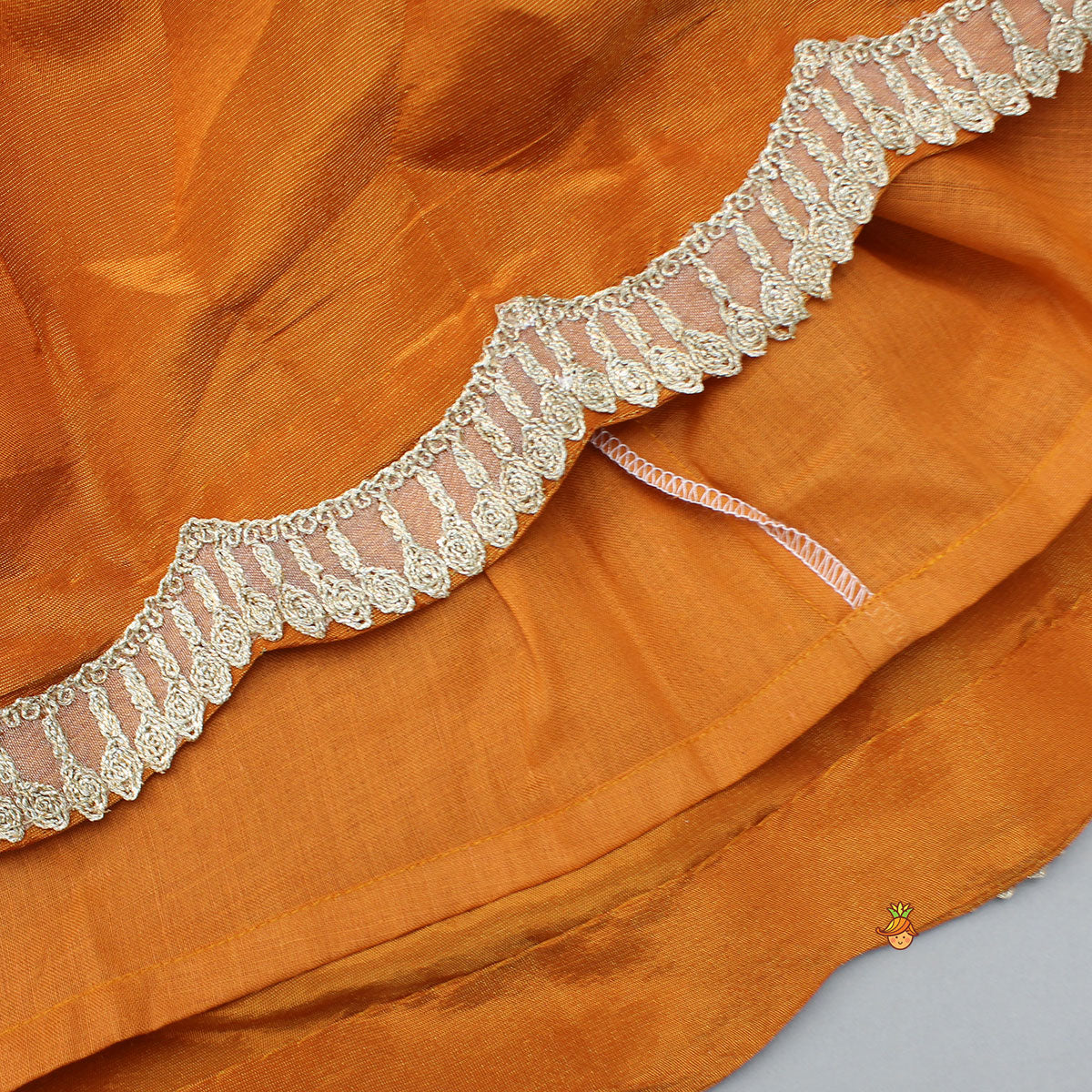 Shimmery Floral Embroidered Scalloped Top With Shimmery Lehenga