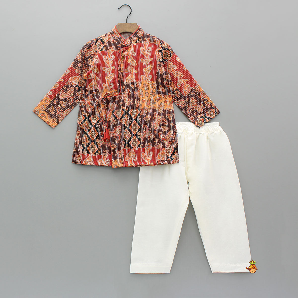 Multicolour Printed Asymmetrical Kurta With Pyjama