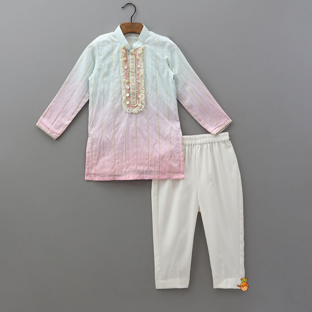 Sequin And Lace Detailed Ombre Kurta With Pyjama