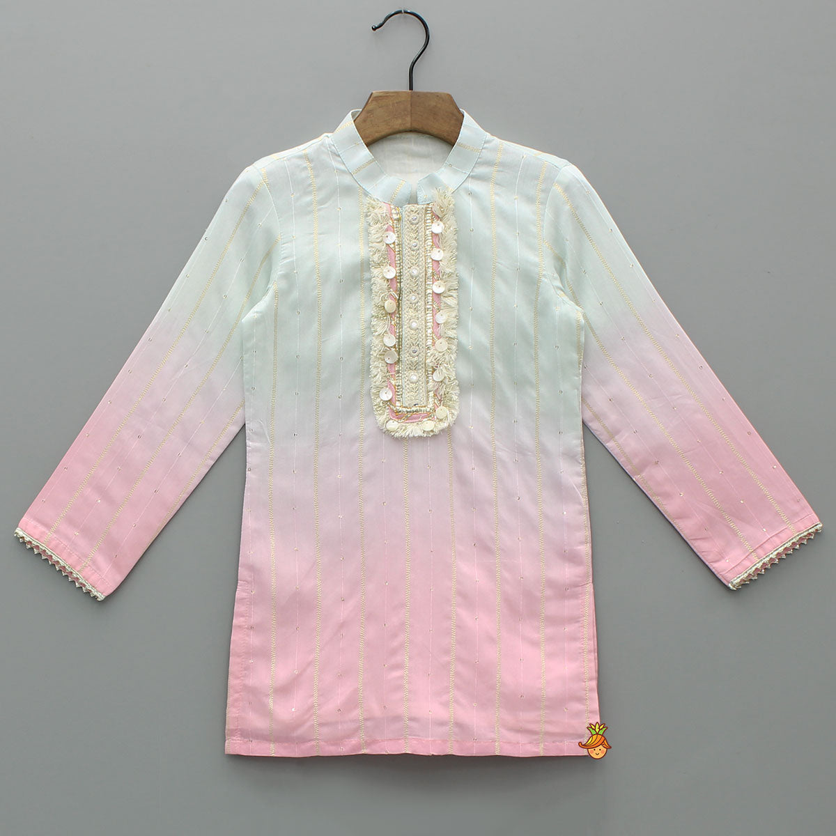 Sequin And Lace Detailed Ombre Kurta With Pyjama