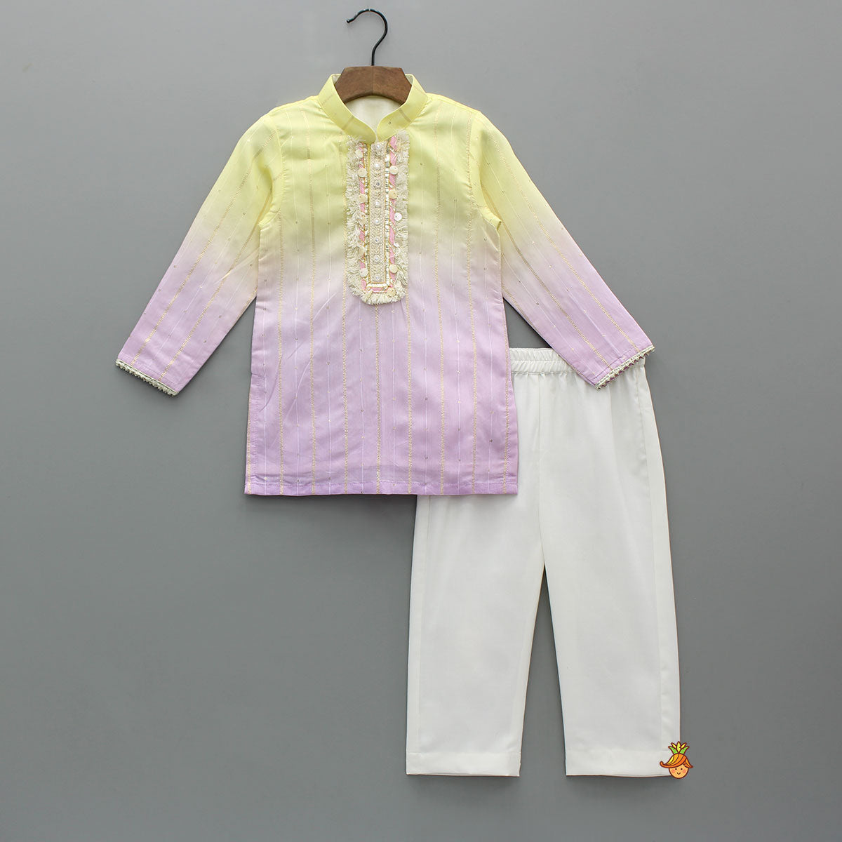 Ombre Lace Work Decorative Kurta With Pyjama