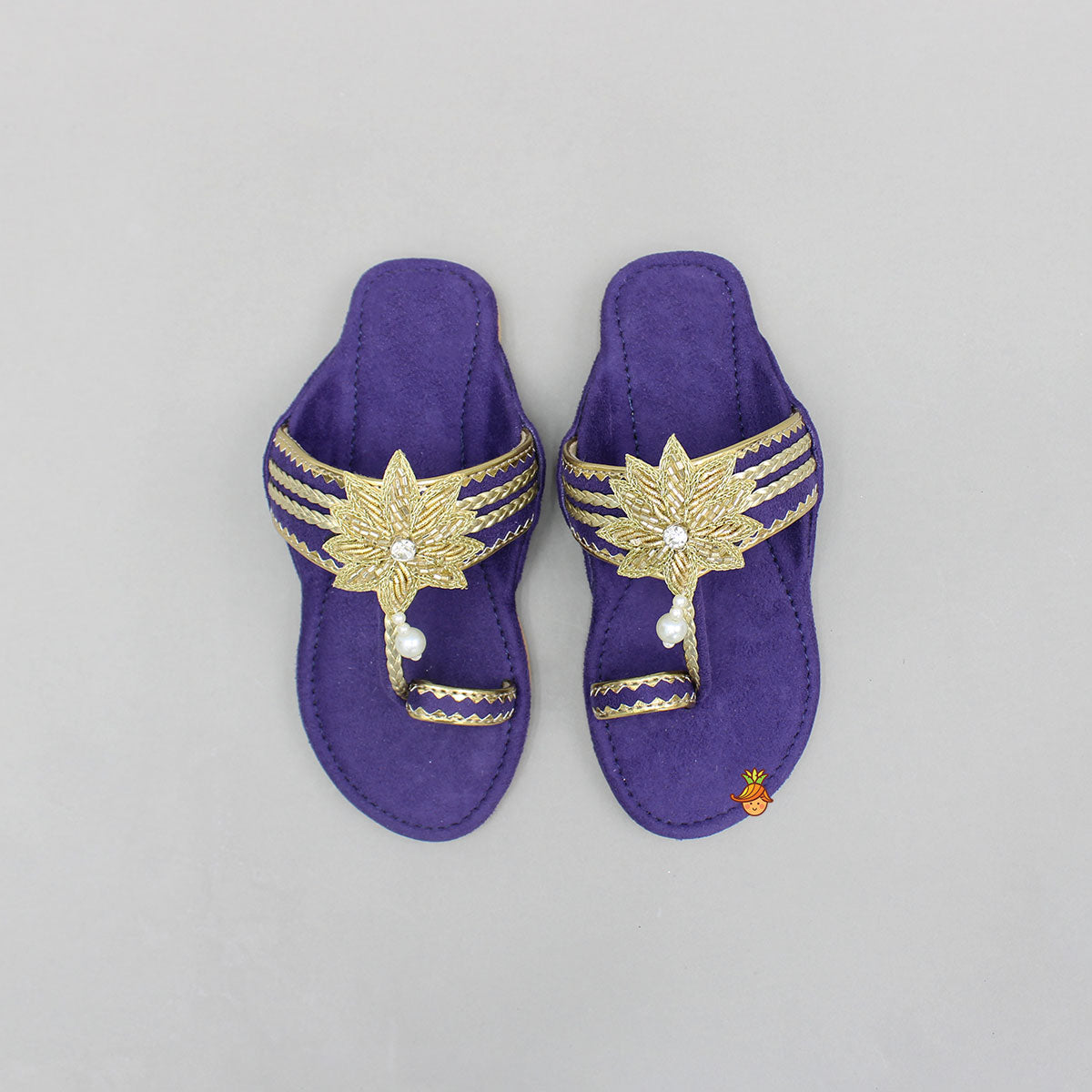 Purple Floral Braided Kolhapuri Flats