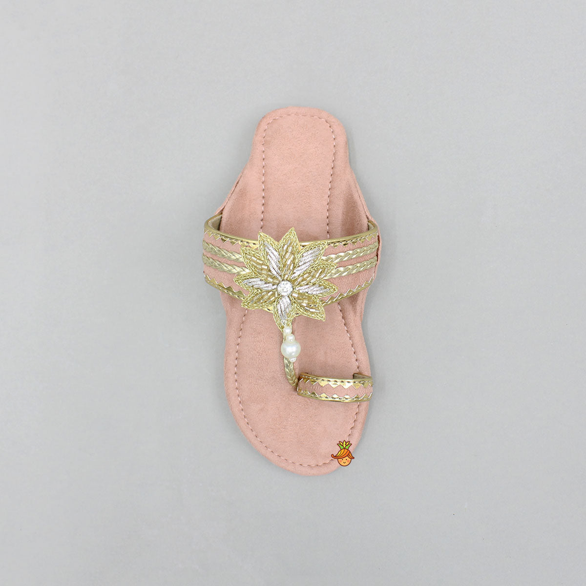 Peach Floral Detailed Embellished Kolhapuri Flats