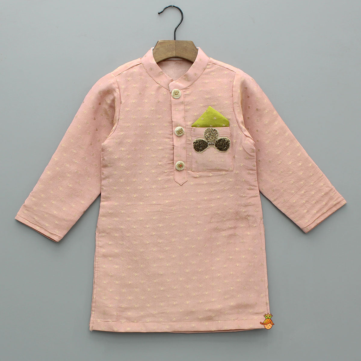 Shimmery Pocket Square Detailed Silk Kurta With Pyjama