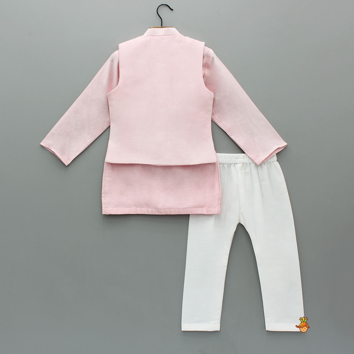 Pink Kurta With Floral Embroidered Jacket And Pyjama