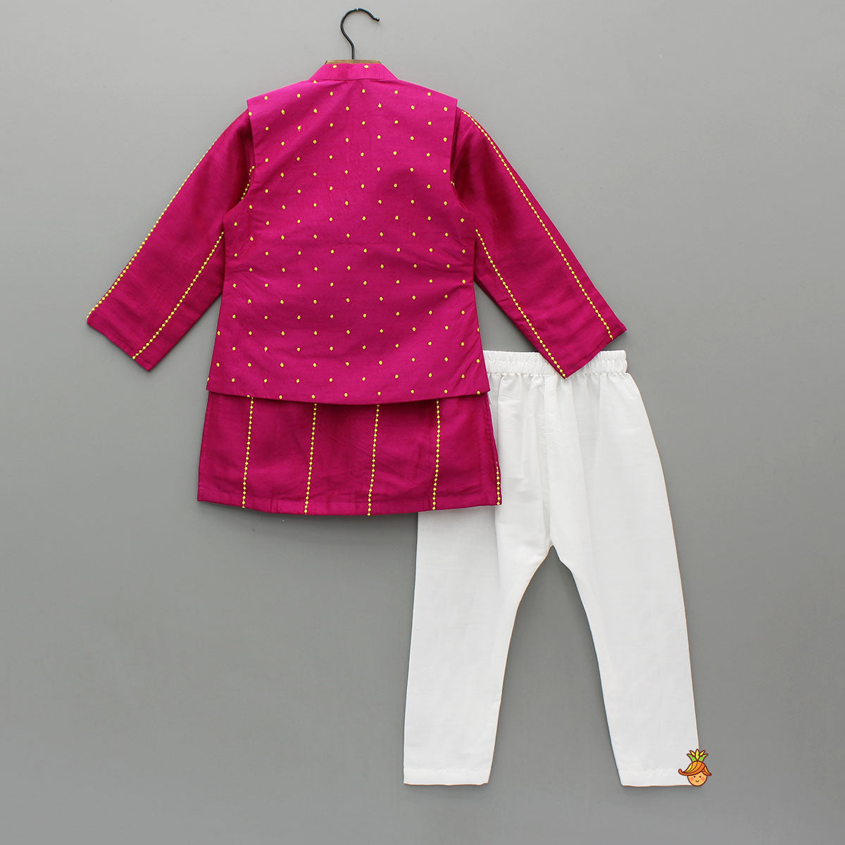 Pink Kurta With Polka Dots Embroidered Jacket And Pyjama