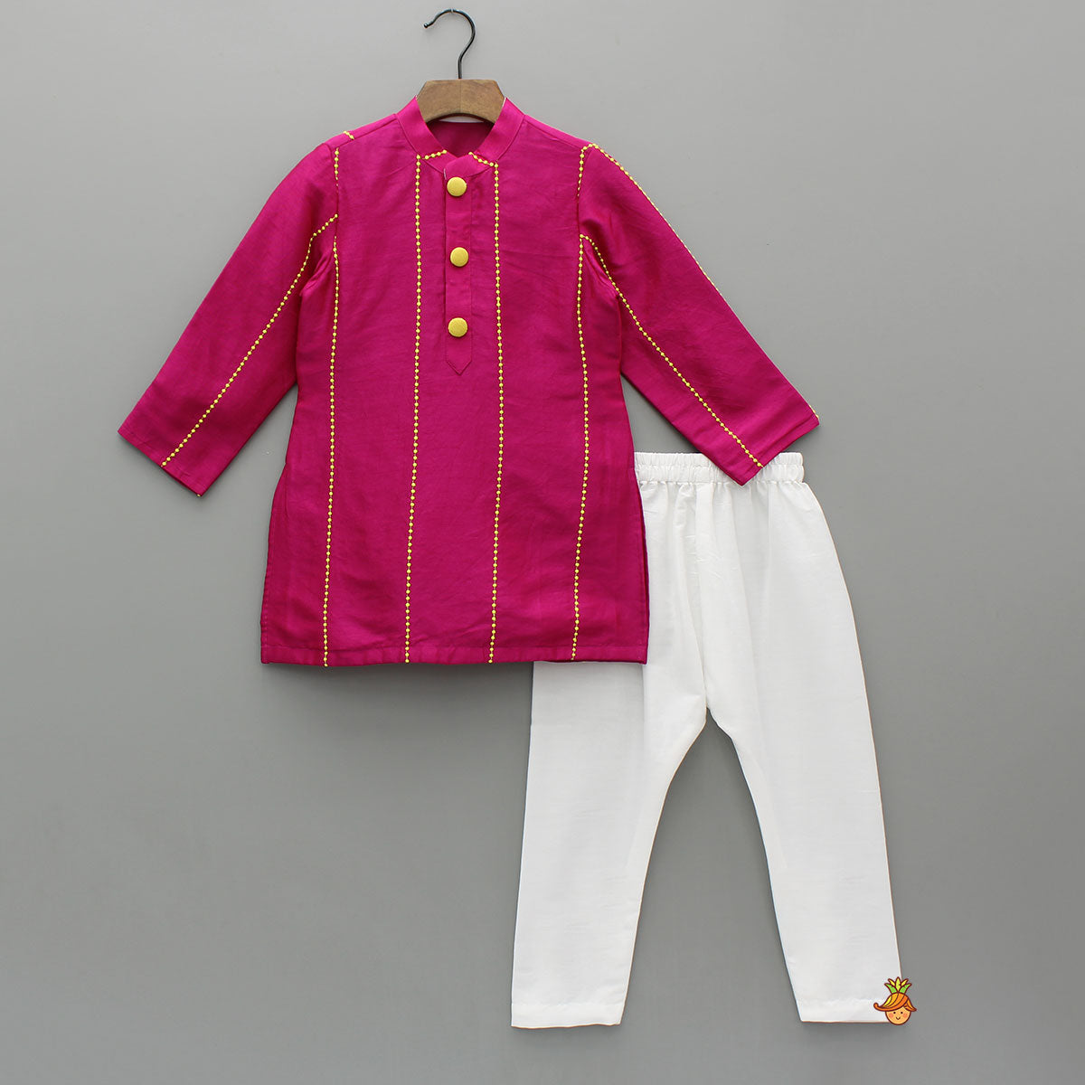 Pink Kurta With Polka Dots Embroidered Jacket And Pyjama