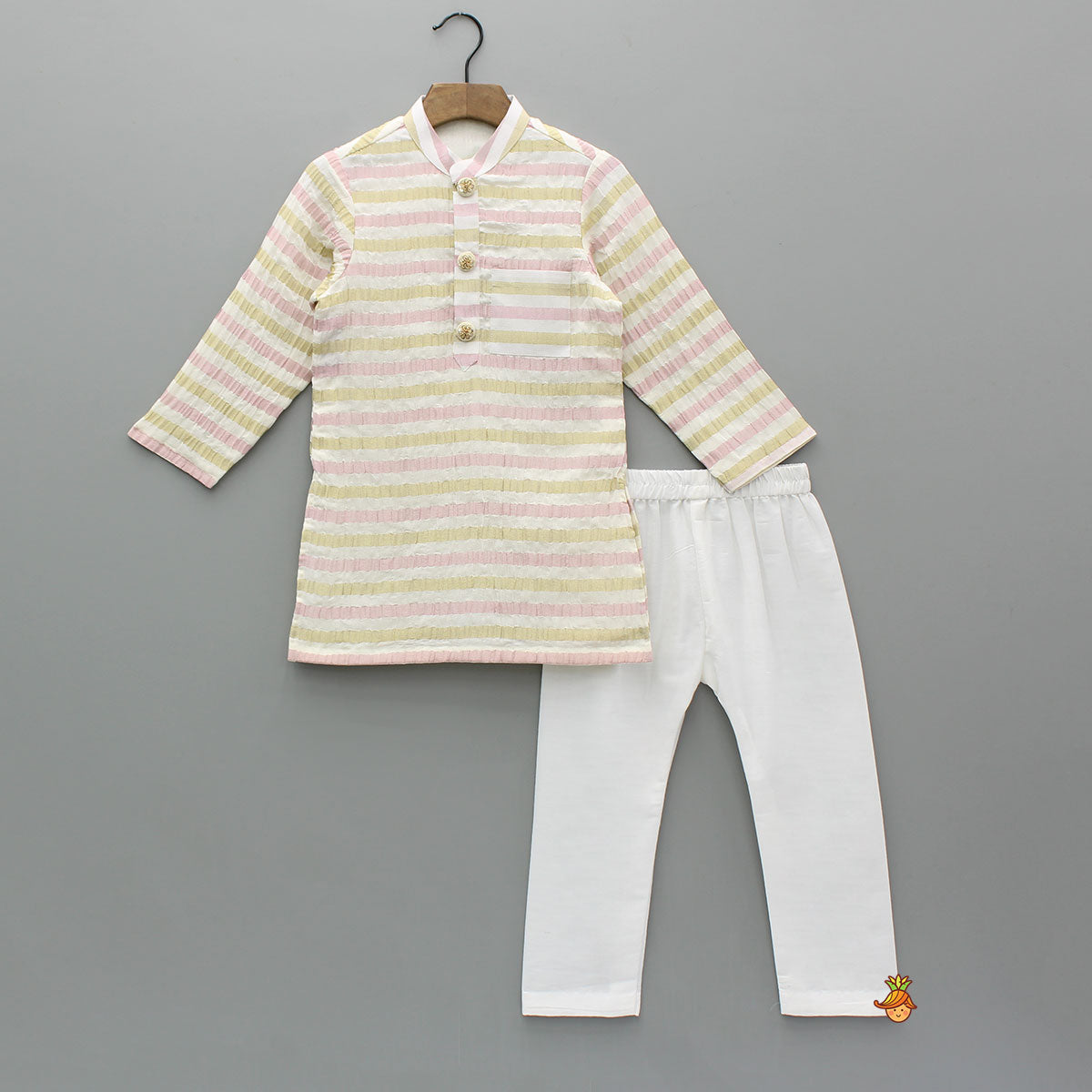 Multicolour Shimmer Stripe Kurta And Pyjama