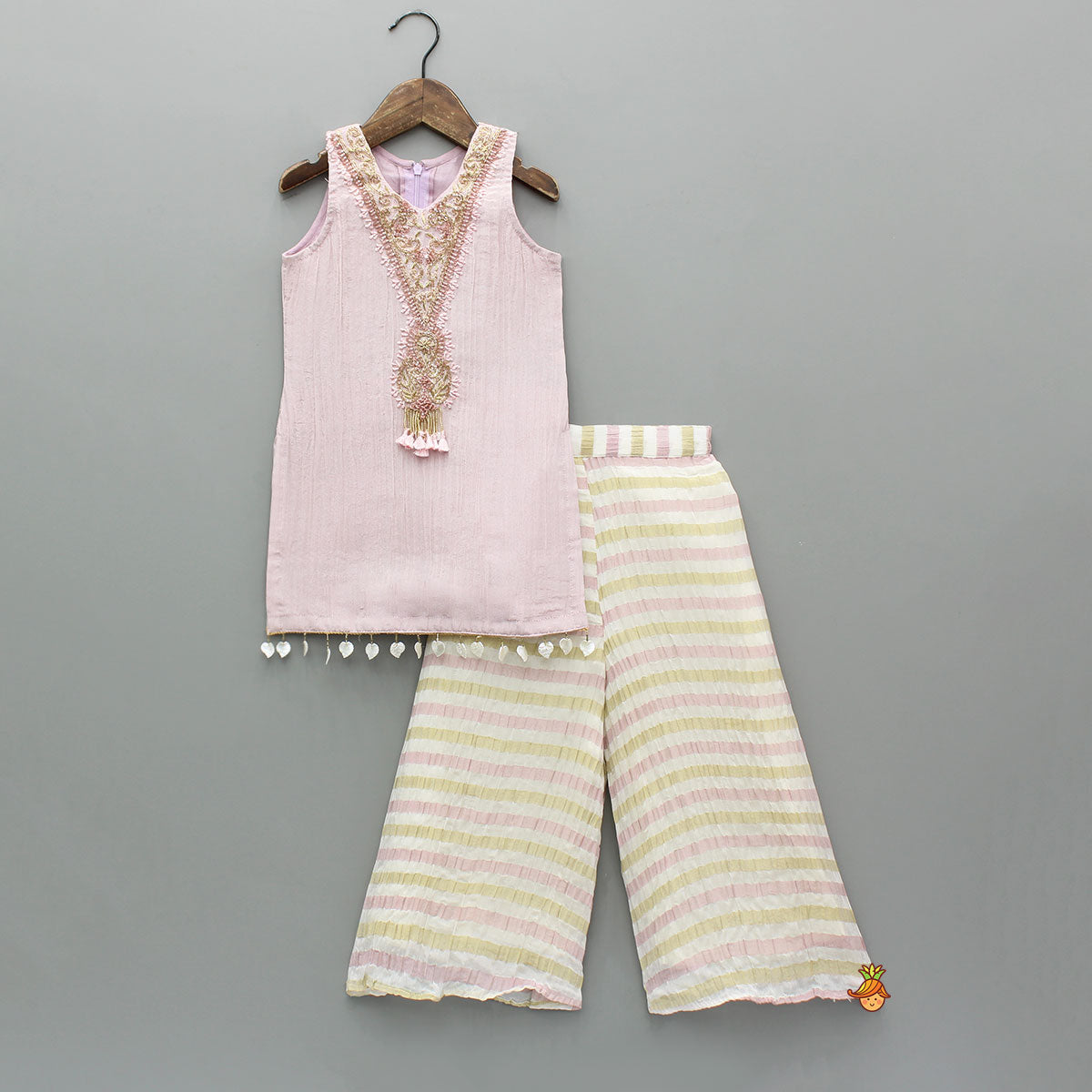 Sleeveless Beads Embroidered Embellished Kurti With Shimmery Palazzo