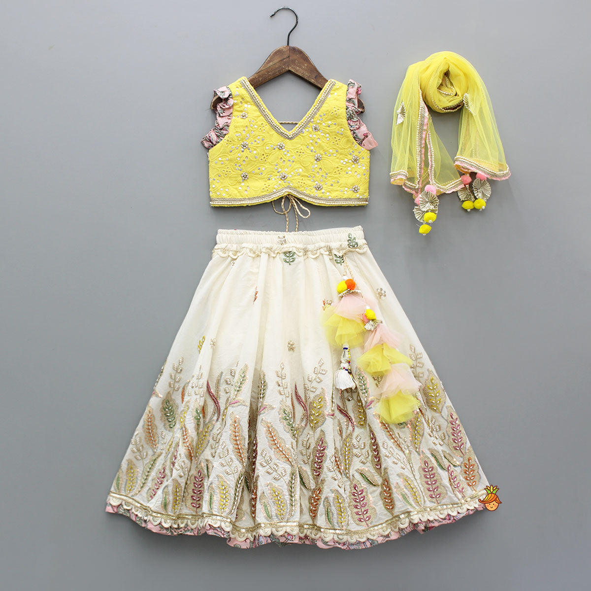 Gorgeous Embroidered Yellow Top With Embroidered Lehenga And Dupatta