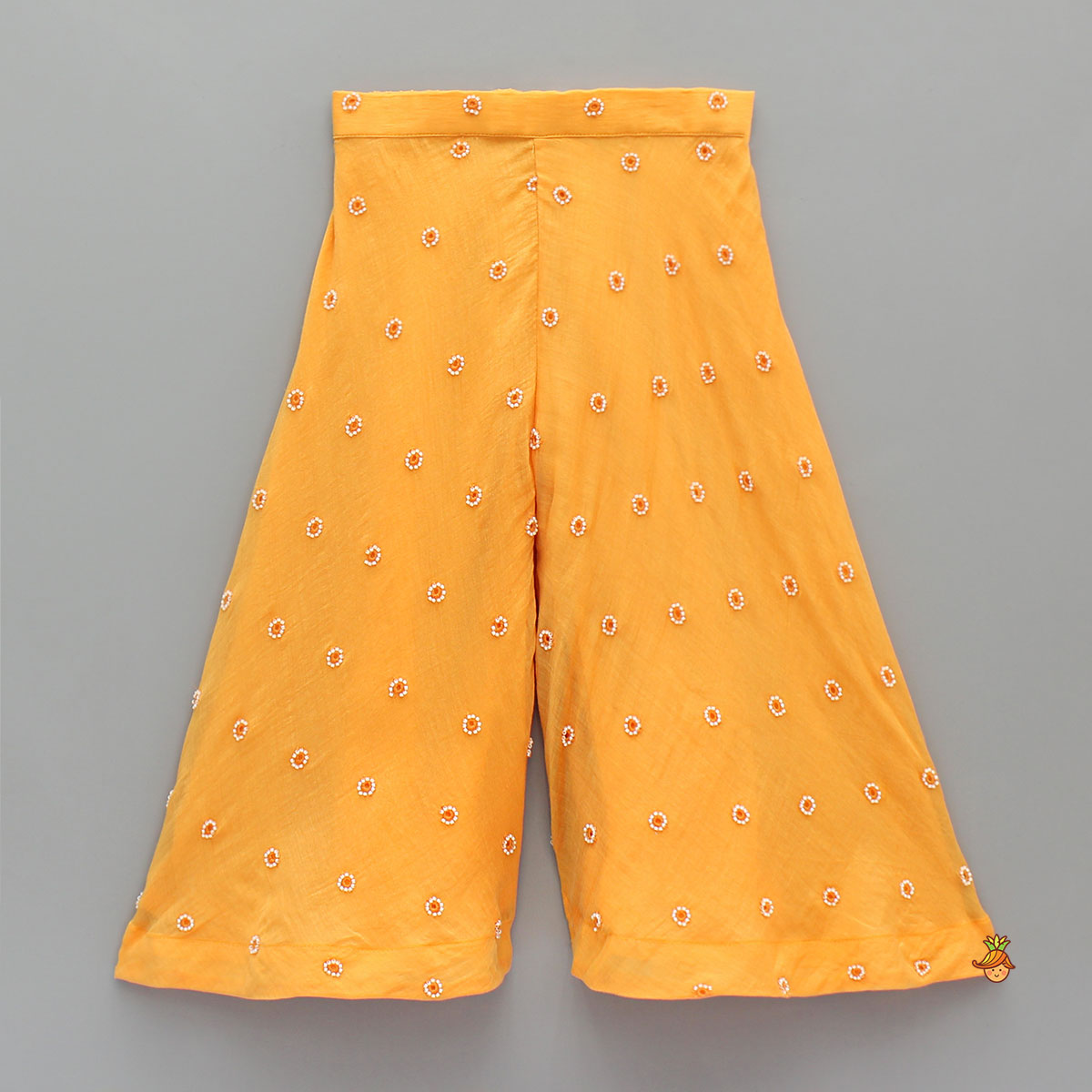 Sleeveless Orange Top With Tie Up Embroidered Jacket And Palazzo