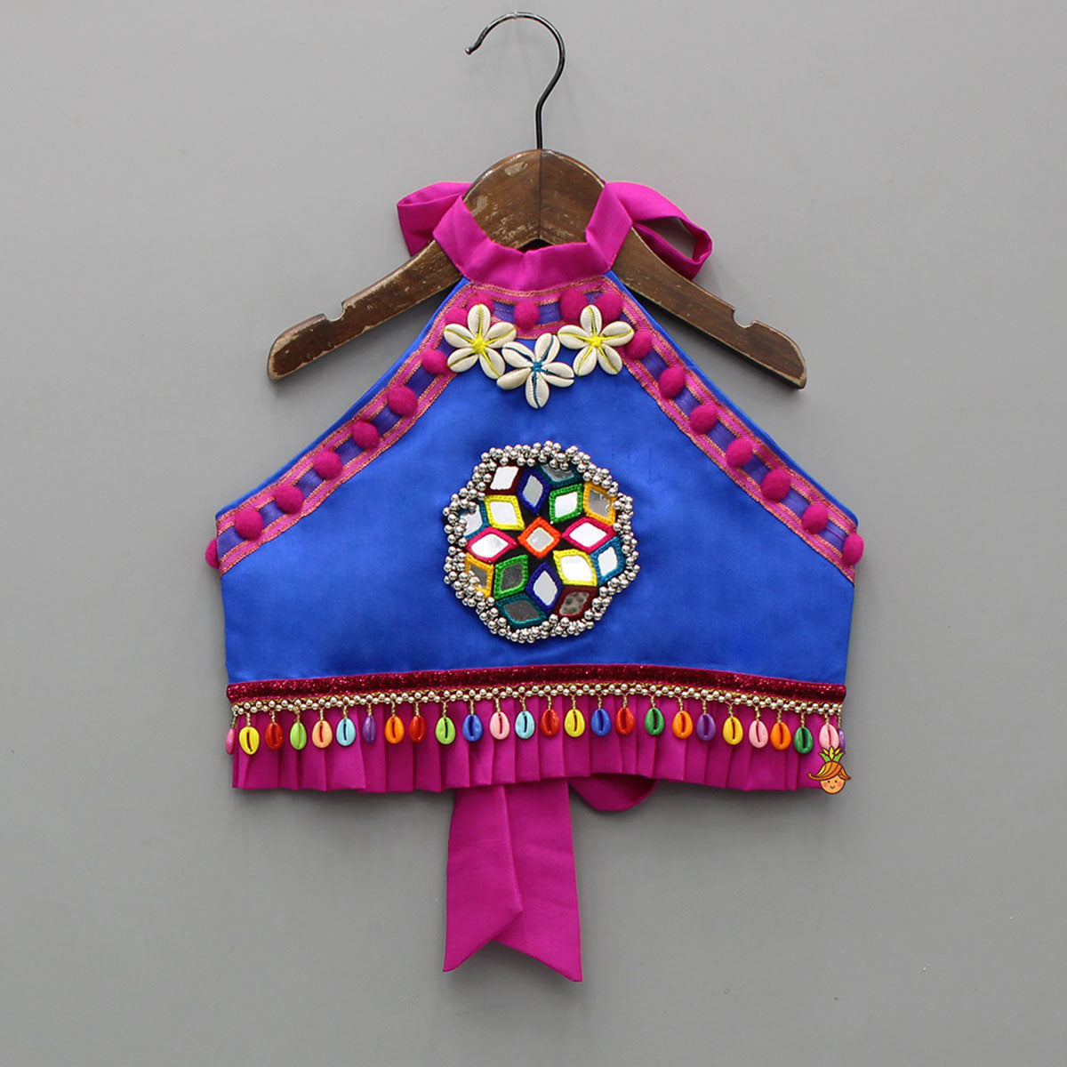 Multicolour Embellished Mirror Work Top With Multicolour Lehenga And Dupatta