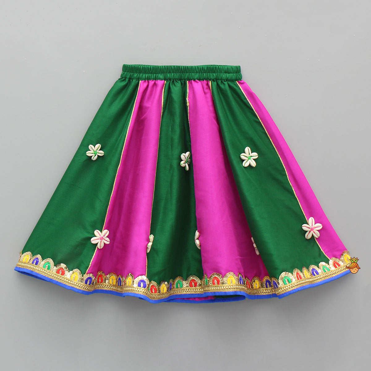 Multicolour Embellished Mirror Work Top With Multicolour Lehenga And Dupatta