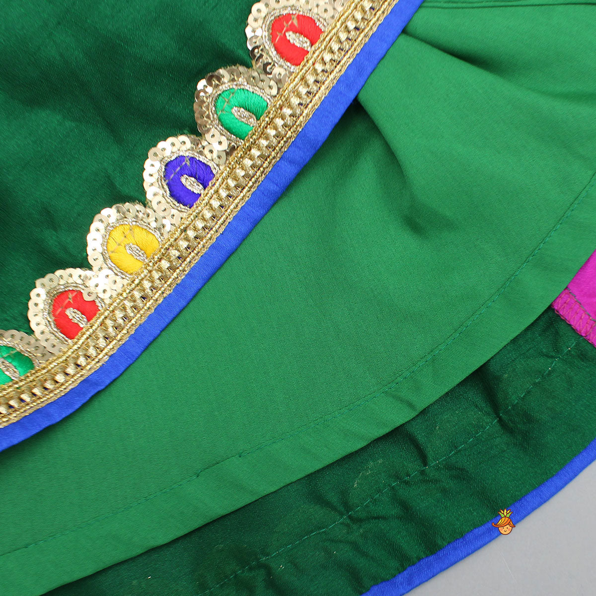 Multicolour Embellished Mirror Work Top With Multicolour Lehenga And Dupatta