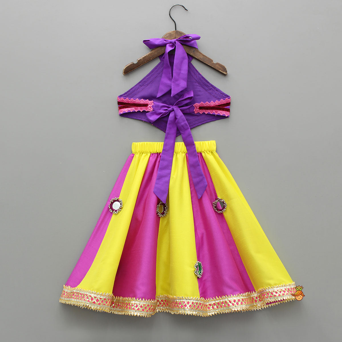 Stylish Mirror Embellished Halter Neck Top With Lehenga And Dupatta