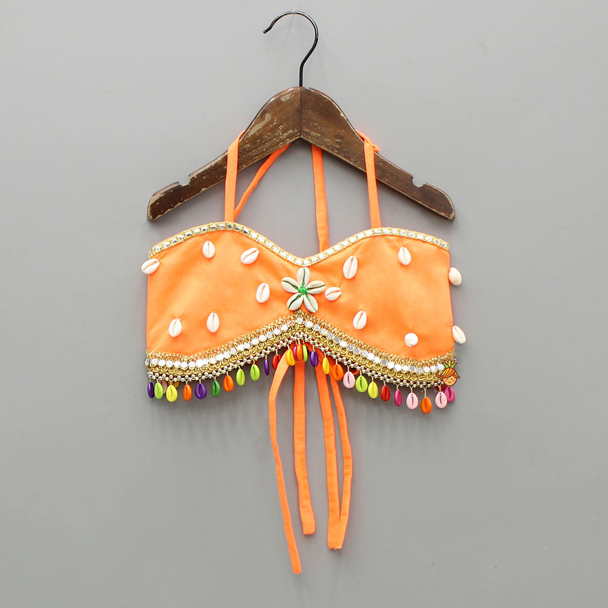 Stunning Shell Embellished Crop Top With Neon Lehenga And Dupatta