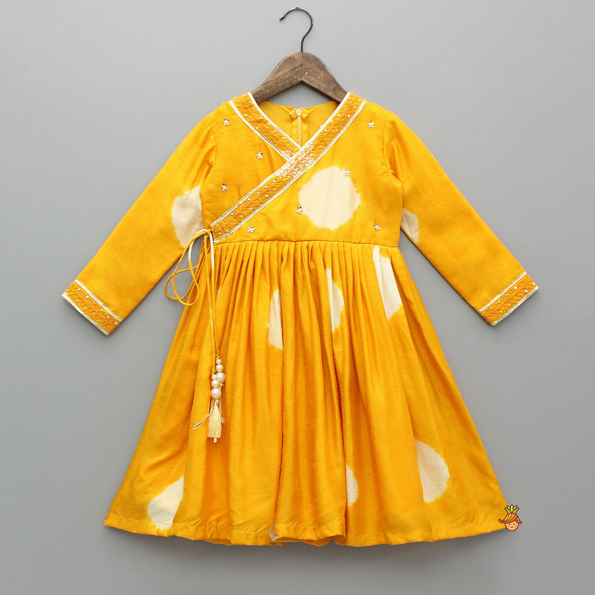 Yellow Angarkha Style Lace Detailed Anarkali With Dupatta