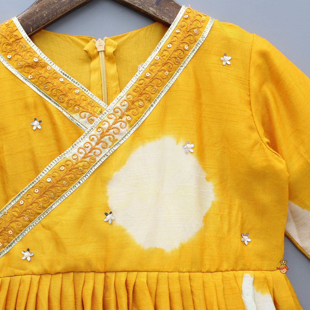 Yellow Angarkha Style Lace Detailed Anarkali With Dupatta