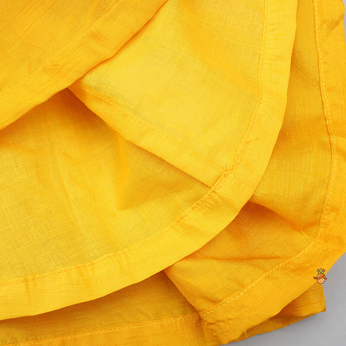 Yellow Angarkha Style Lace Detailed Anarkali With Dupatta