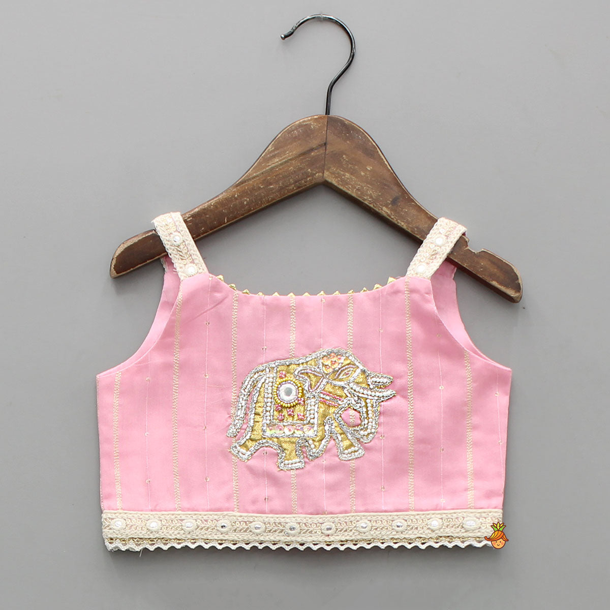 Strappy Elephant Embroidered Top With Dual Toned Lehenga
