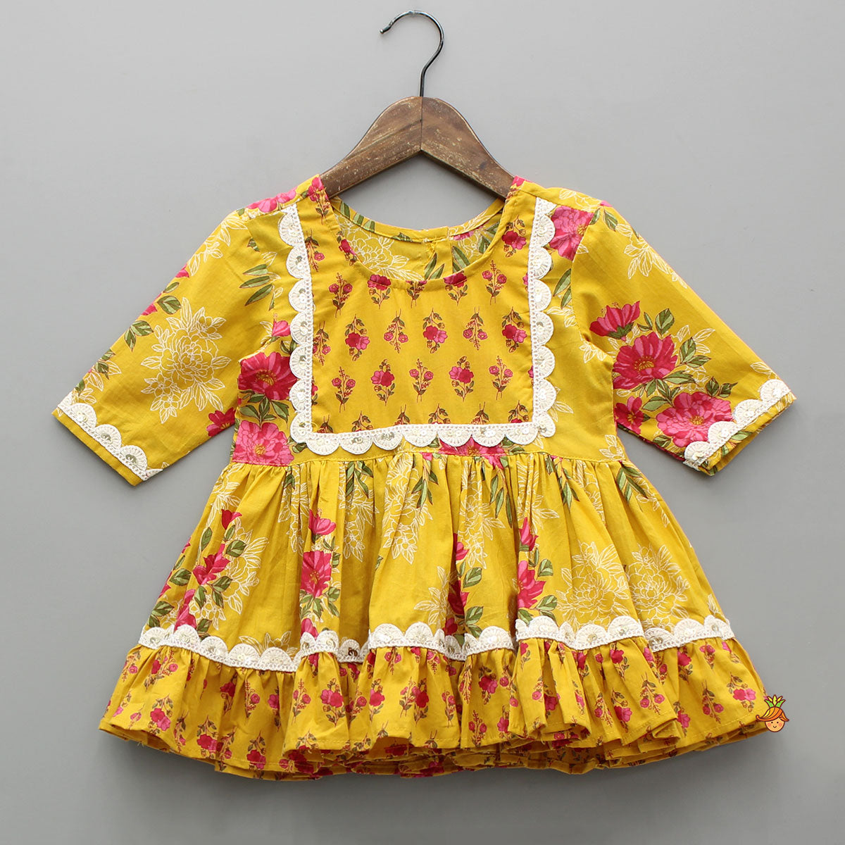 Multicolour Floral Printed Cotton Kurti With Sharara And Dupatta