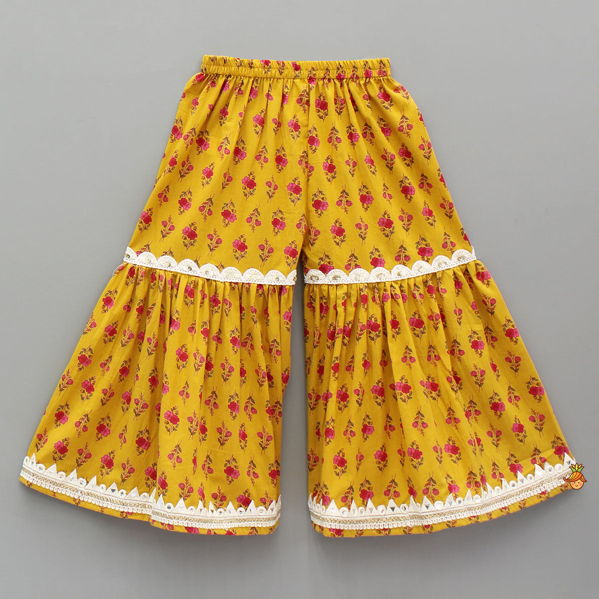 Multicolour Floral Printed Cotton Kurti With Sharara And Dupatta