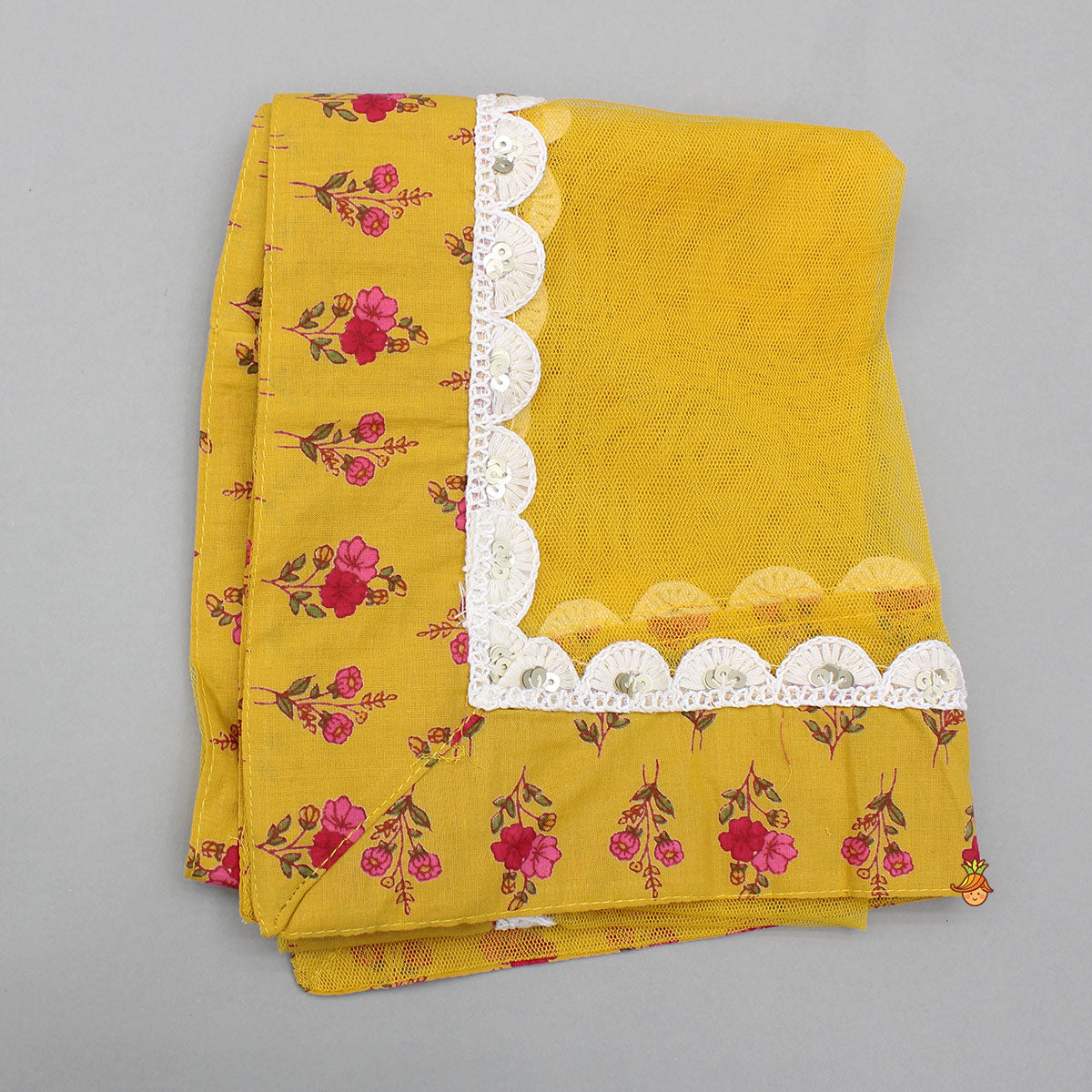 Multicolour Floral Printed Cotton Kurti With Sharara And Dupatta