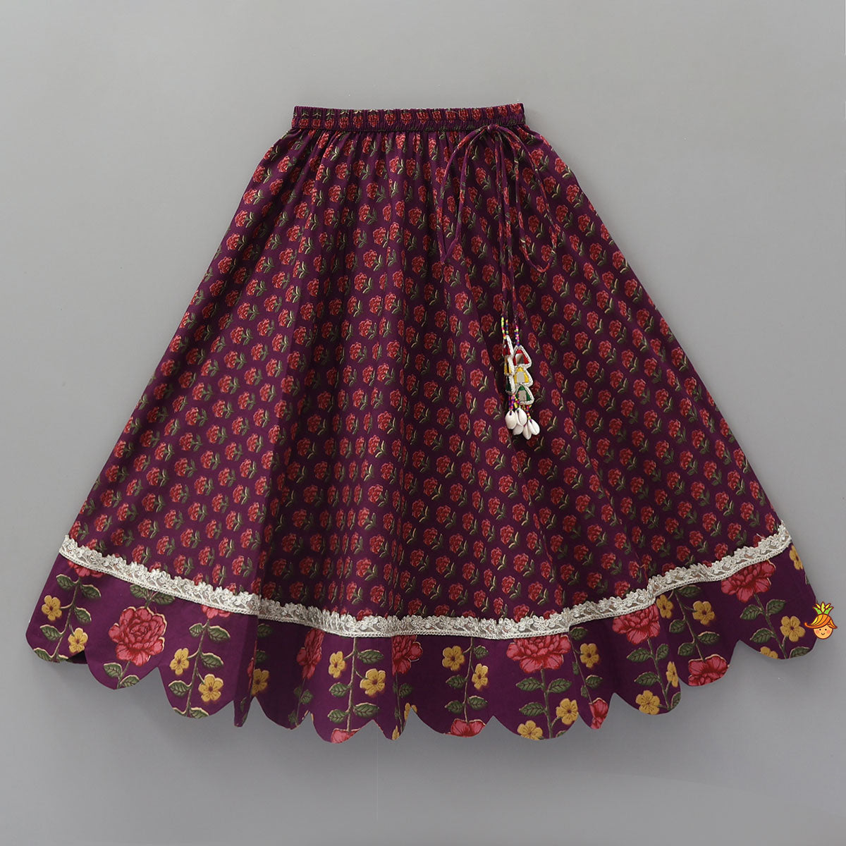 Floral Printed Pin Tuck Detailed Purple Top With Matching Lehenga