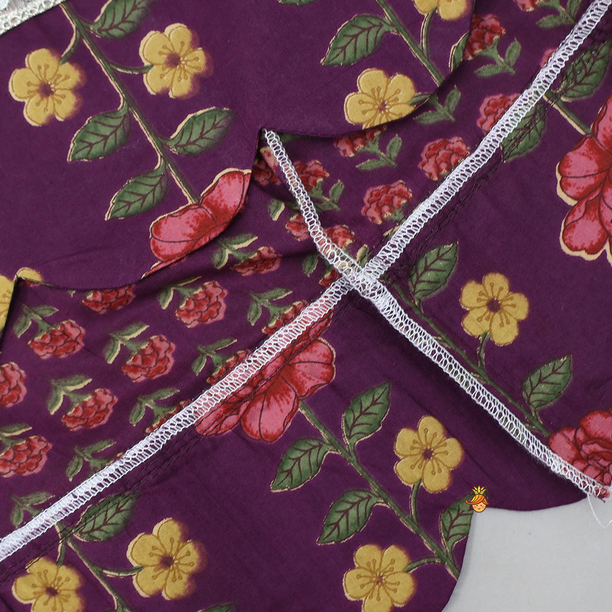 Floral Printed Pin Tuck Detailed Purple Top With Matching Lehenga