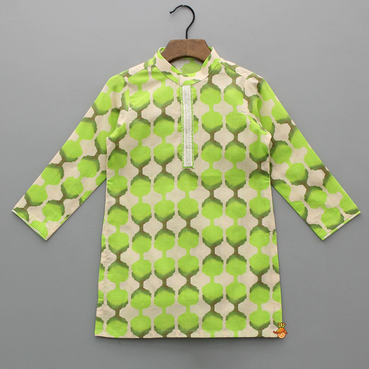 Embroidered Placket Green Kurta With Pyjama