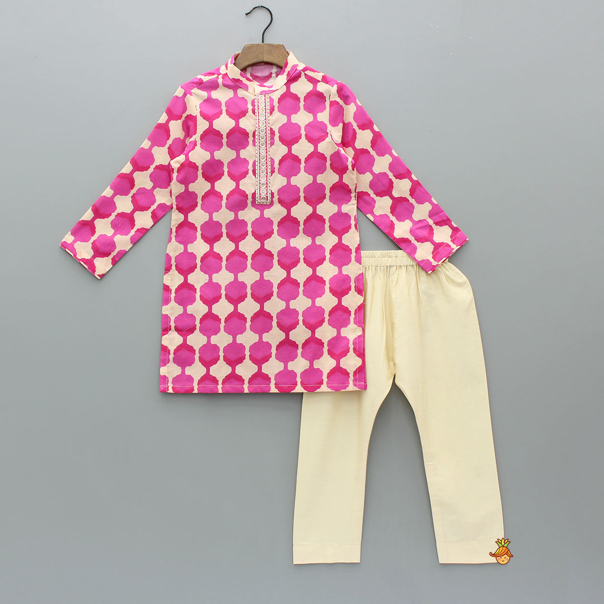 Embroidered Placket Pink Kurta With Pyjama